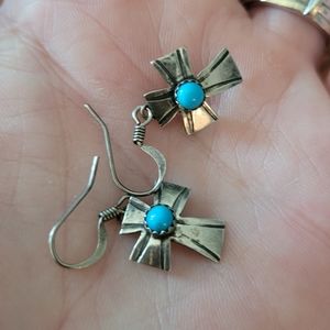 Sterling and genuine turquoise cross earrings